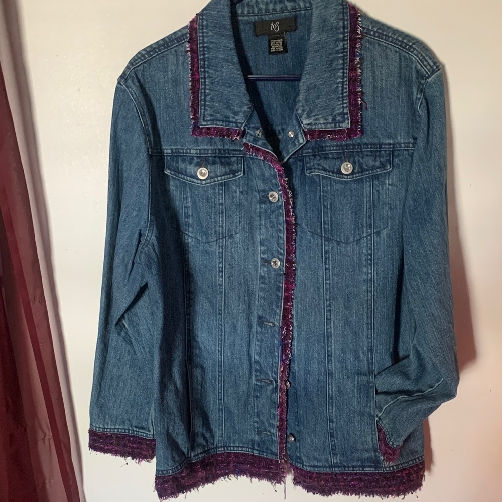 KJ Women's Blue Jean Jacket with Purple Trim